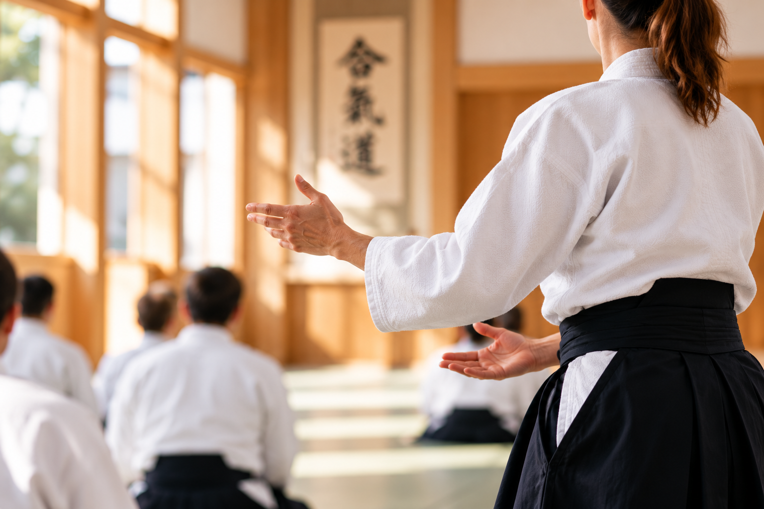 Enseignement de l'aïkido dans un dojo